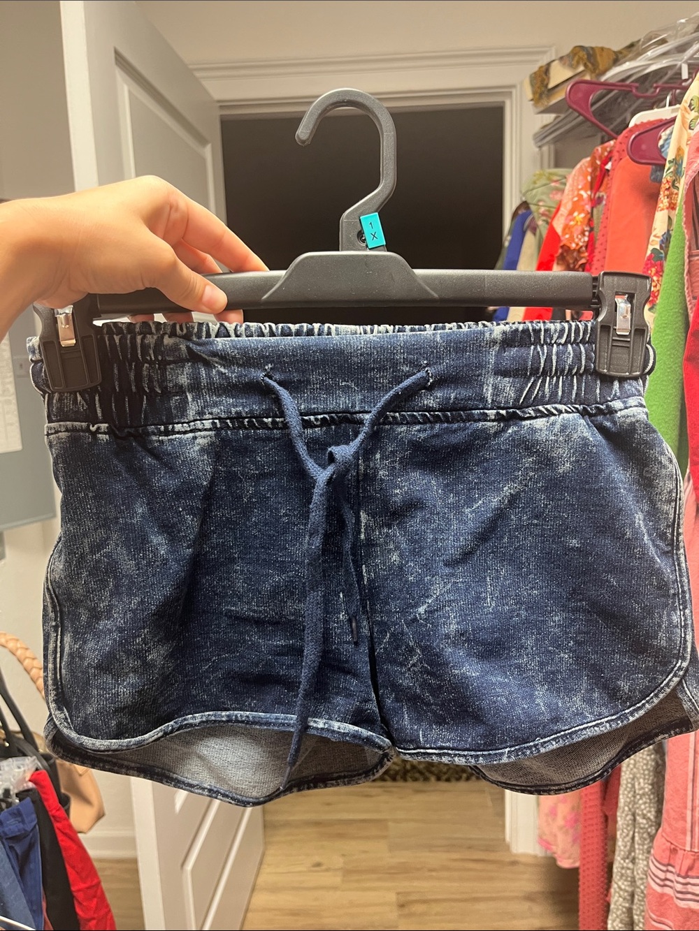 High-Rise Washed Navy Drawstring Shorts